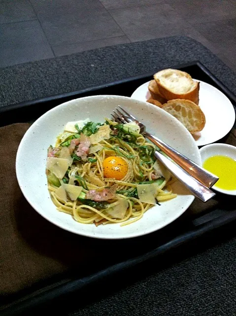 linguine with pancetta,asparagus,egg and  basil|rick chanさん