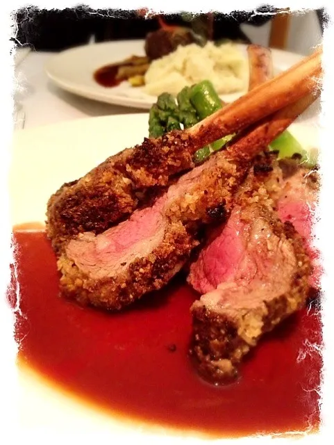 Snapdishの料理写真:Roast rack of macadamia nut crusted lamb|Julinaさん