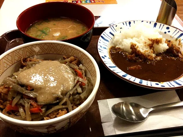 胡麻ごぼう牛丼＋ミニカレー豚汁セット|なりぶらぶさん