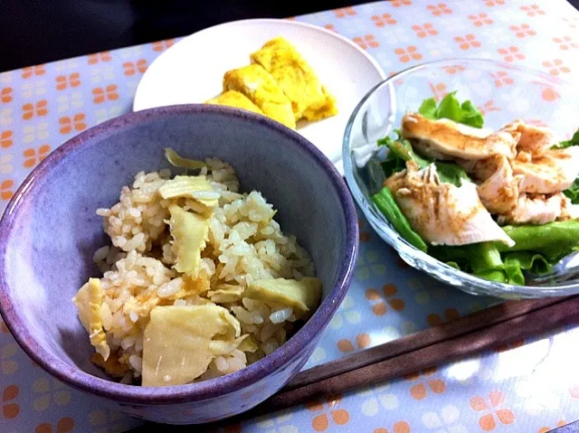 筍ご飯・棒々鶏サラダ・卵焼き|ayAkaさん