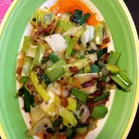 Leeks with bacon and black bean chili sauce|Angie Changさん