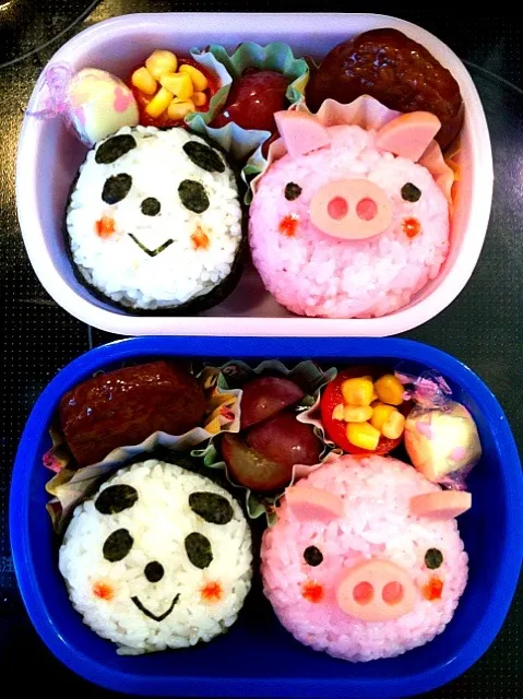 Snapdishの料理写真:パンダ&ブタ弁当|えりかさん