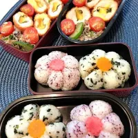 Snapdishの料理写真:花おにぎりとチーズチキンロールの弁当