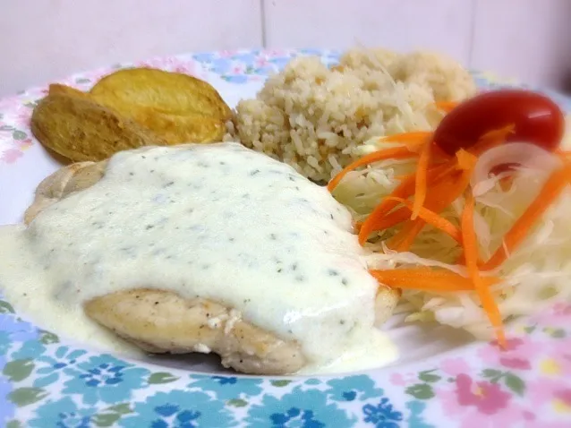 chicken steak with garlic rice|sanさん