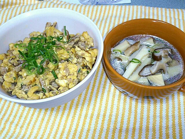 豚そぼろごはんときのこたけのこスープ|サクラ＊キホン暇人＊さん