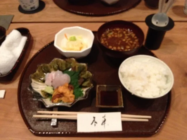 〆のご飯 ウニとヒラメ|蒔田 芳男さん