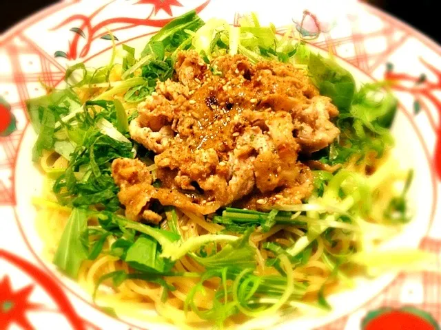 豚しゃぶと京野菜の胡麻だれパスタ。|シホりんさん