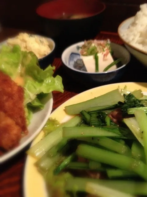 青菜の豚肉炒めとチキンカツ|Hajime Sakaiさん