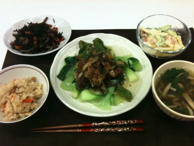 牛肉と青梗菜蒸しと帆立ごはん|maaakiさん