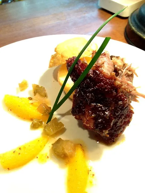 slow smoked bbq ribs, homestyle cornbread orange ginger sauce|lauren shannonさん