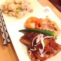 鯖の竜田揚げトマト豆板醤ソース＋帆立と鶏のクリーム煮|nonn_wdbさん