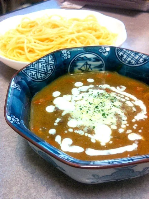 Snapdishの料理写真:カレーつけ麺パスタ|shinichiroさん