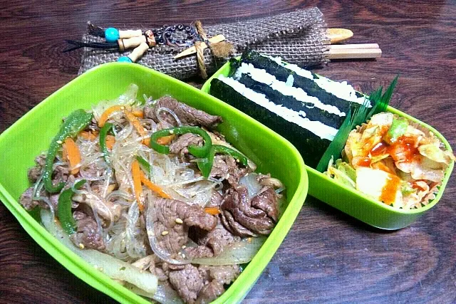 韓国春雨チャプチェ・韓国海苔平巻きご飯・キムチサラダで、明日のお弁当(*^ｰﾟ)|ひしやまゆうじさん