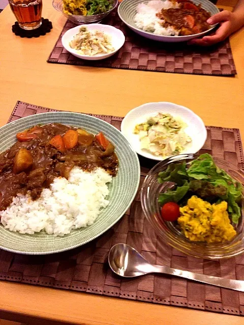 カレー・かぼちゃサラダ・白菜サラダ|ゆのこさん