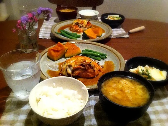 Snapdishの料理写真:チキンと野菜のチーズ焼き  豆腐と焼きネギポン酢風味|takeharuさん