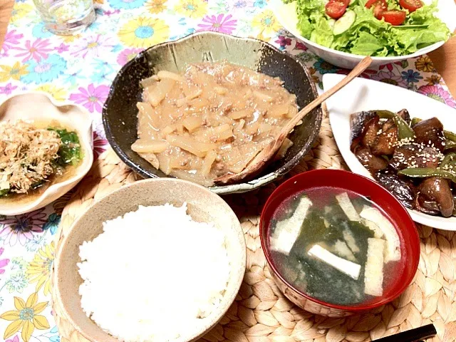 昨夜は野菜中心の夜ごはん🍴大根とひき肉のとろみ生姜煮♡茄子とピーマンの甘酢炒め♡ほうれん草おひたし♡|Kaori Takedaさん