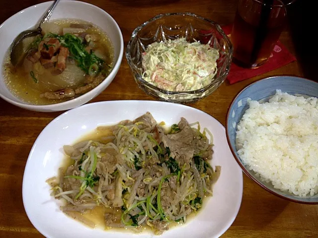 豚野菜炒めと新タマネギのスープ|すかラインさん