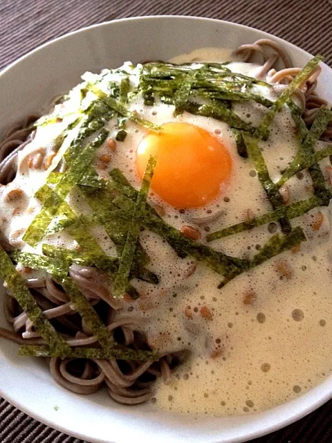 ♪ヘビロテ納豆卵のぶっかけ蕎麦|あか牛さん