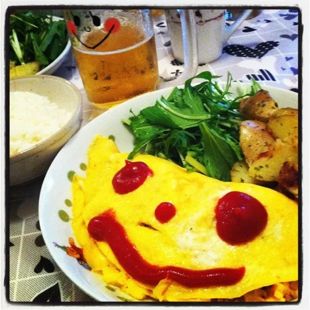 そして晩ご飯は自分ち帰って来て。久し振りにカレに手料理作った！オムレツ美味く出来ました♪( ´▽｀)|ramuta mitohiさん