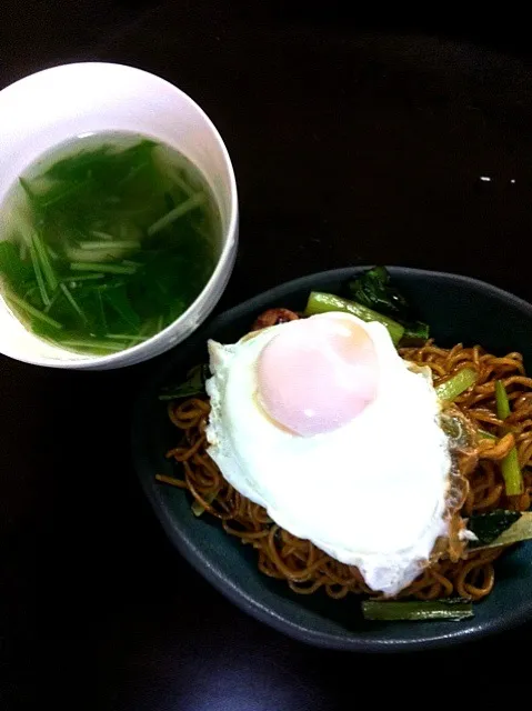 焼きそばと水菜のスープ|ままぞうさん