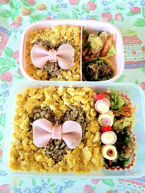 ハートリボンそぼろ弁当|まゆめろさん