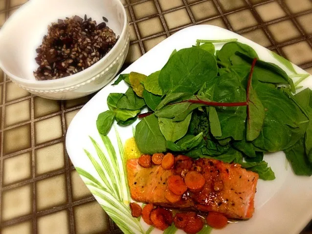 Snapdishの料理写真:salmon meuniere w/ remon sauce & milk sweet potato rice|Clara Kさん