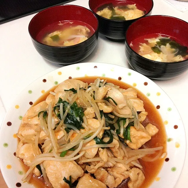 鶏肉の中華炒め&カニカマスープ|みきやん☺︎さん