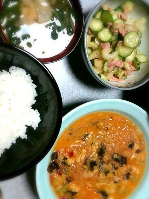 Snapdishの料理写真:麻婆春雨とシーチキンサラダ|gekoさん