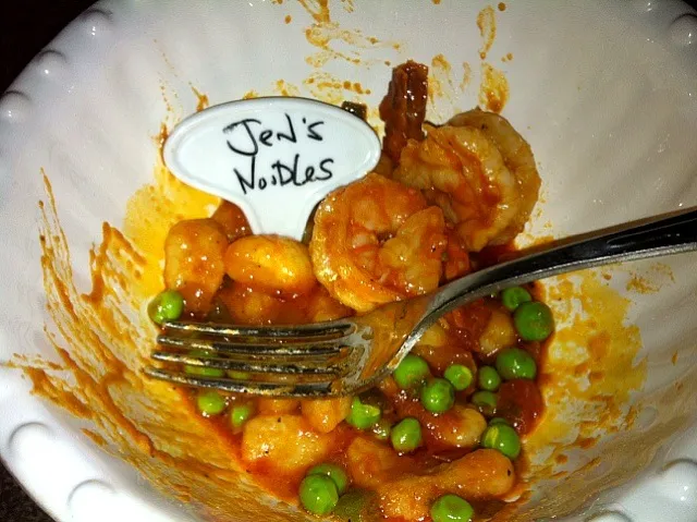 Snapdishの料理写真:homemade ricotta gnocchi with shrimp and peas|jennifer cardellaさん