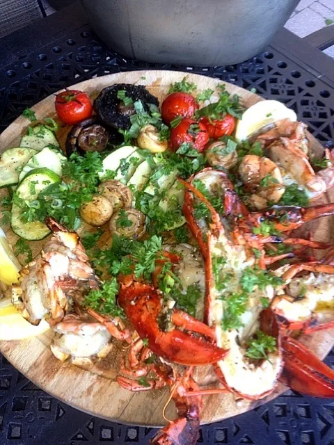 grilled lobster, shrimp and veggies with shallot butter and herbs|jennifer cardellaさん