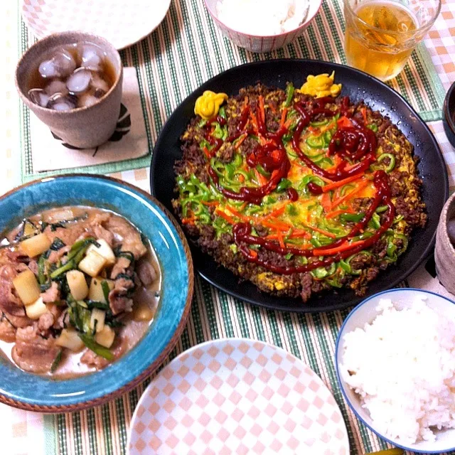 Snapdishの料理写真:オムレツ＋生姜焼き風|華ちゃんさん