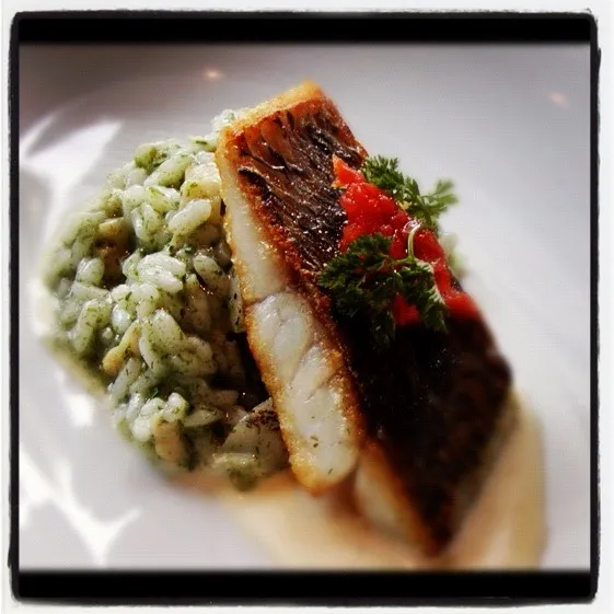 Pan fried Branzino w/ mushroom risotto|SF Calicoさん