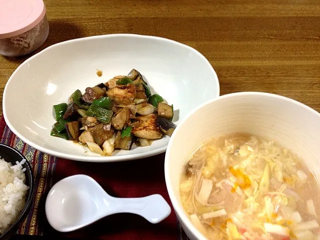 鶏肉と茄子の味噌炒め サンラータン|あゆみさん