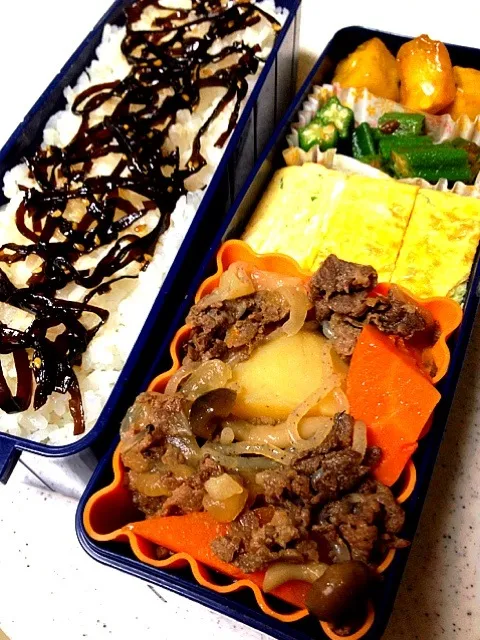 Snapdishの料理写真:肉じゃが弁当。|miyo.さん