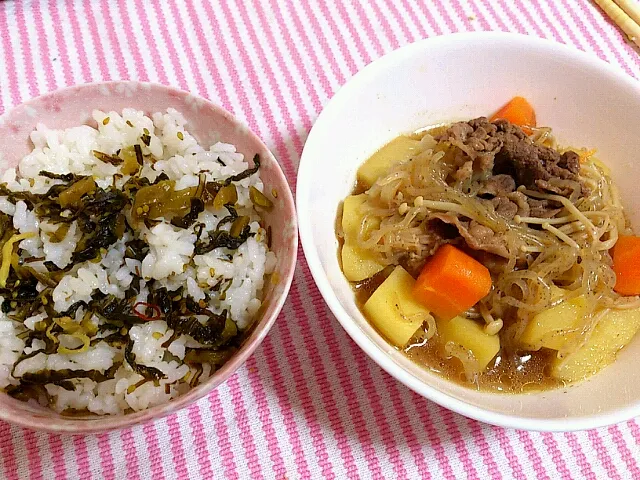 肉じゃがと高菜ごはん|サクラ＊キホン暇人＊さん