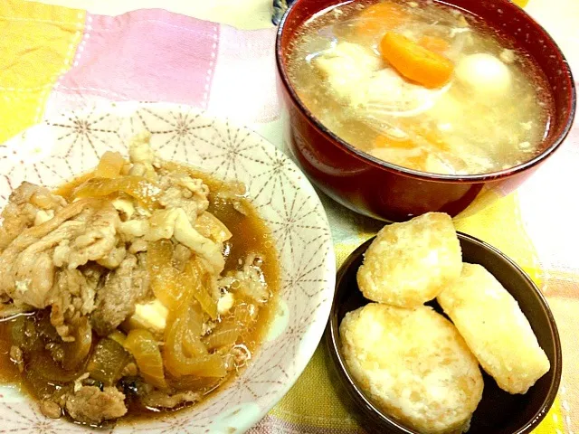 肉豆腐、ジャガイモの明太はさみ揚げ、コラーゲンたっぷり鶏手羽スープ|おおのさとみさん