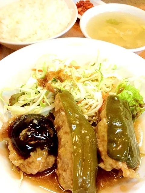 中華風ピーマンと椎茸の肉詰め。 #昼ごはん #昼飯|Takashi H.さん