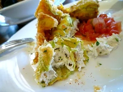 Dungeness Crab Filled Fried Squash Blossom w/ Tomato Fondue|SF Calicoさん