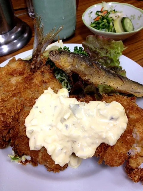 アジ・ハモフライ定食にアユ唐揚げをつけて|てつやさん