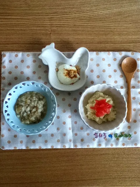 離乳食 茄子ダシうどん、ささみポテトマト、きな粉グルト|あっこさんのさん