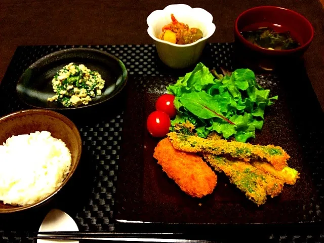 アスパラのフライ定食|ちび隊長さん