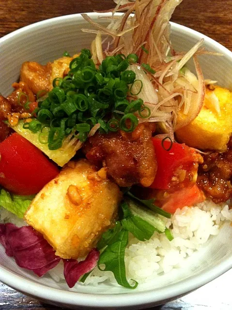 鶏唐と揚げ豆腐の中華風サラダ丼|kohei onoさん