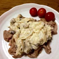 Snapdishの料理写真:豚肉のソテー きのこソース添え|あしゃさん