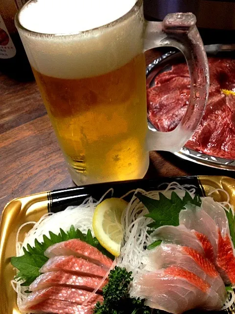 ビール＆金目鯛のお刺身。|hiroさん