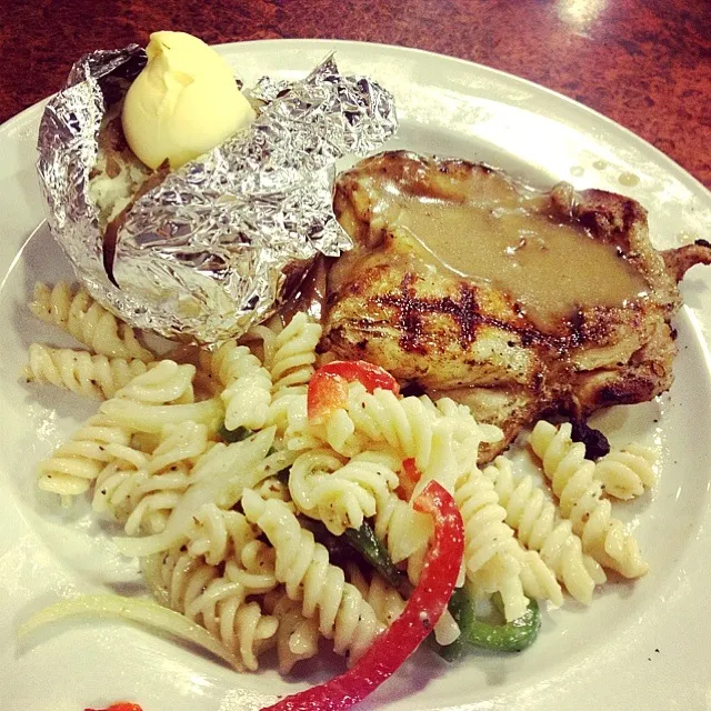 Chargrill Chicken with Baked Potato and Pasta Salad|I make food look good. 😎さん