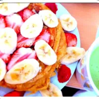 fruits pancake and green tea milk|'naさん