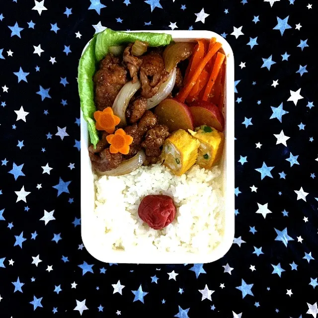 豚肉の甘辛炒め弁当|しろいことりさん