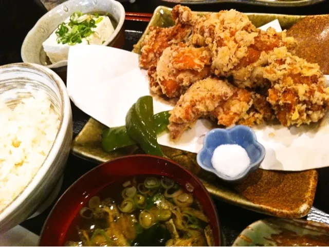 鶏竜田揚定食|塩豚骨さん