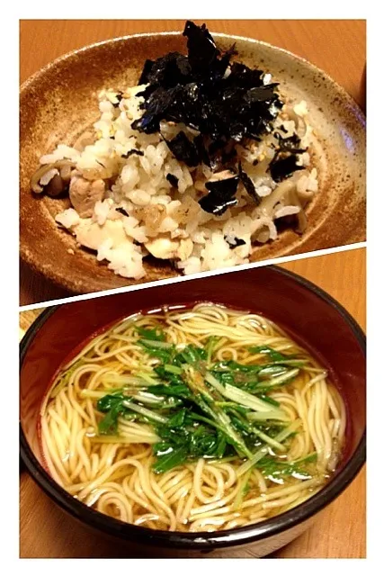 とりときのこのまぜごはん、にゅうめん|mikochieさん