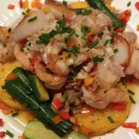 Snapdishの料理写真:Shrimp & Scallop Scampi over Fried Polenta Cakes|john dicintiさん